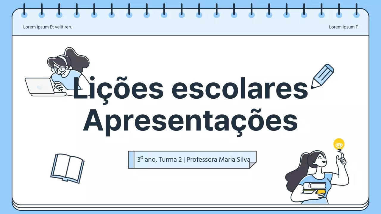Plano de aulas simples para professores em azul e branco