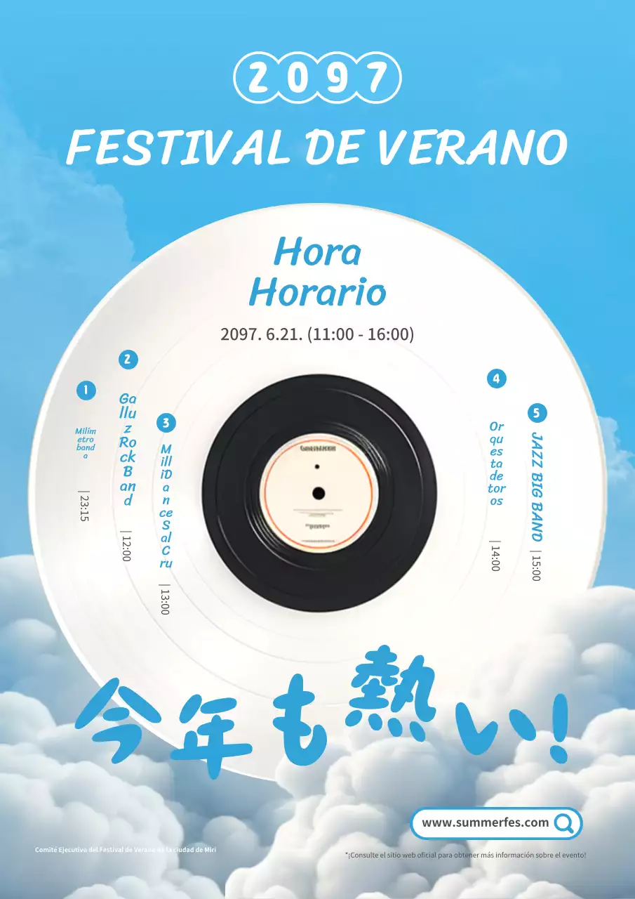Promocione un festival de música al aire libre de moda en verano en azul claro y blanco