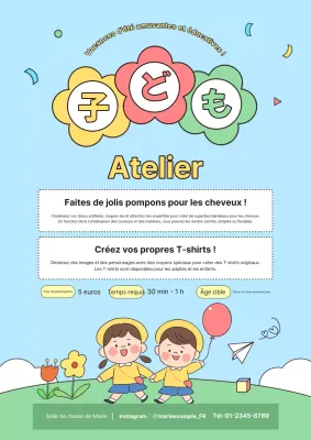 Annonce pour un joli atelier d'été jaune et vert pour enfants
