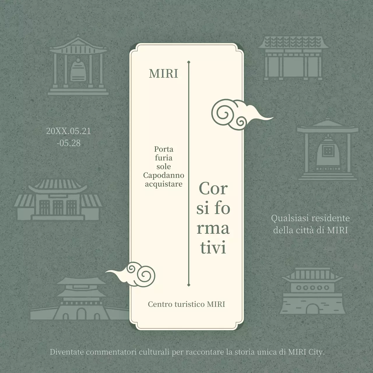 Guida al reclutamento per il Corso di formazione per interpreti culturali tradizionali in verde e beige