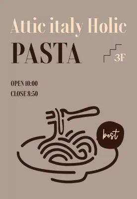 Desain papan nama dengan ilustrasi menu pasta gaya barat modern yang atmosferik