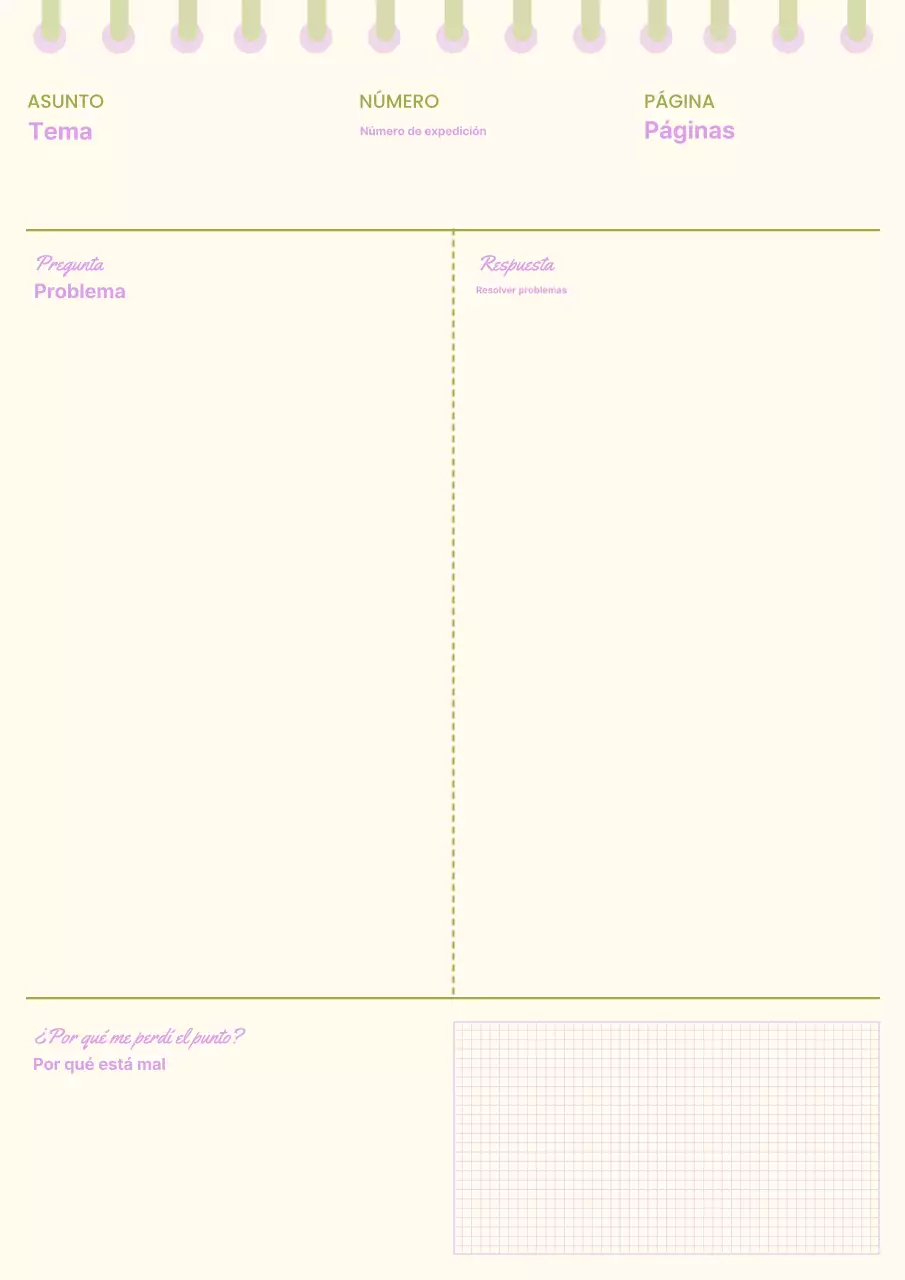 Planificador sencillo malva y verde lima con clave de respuestas