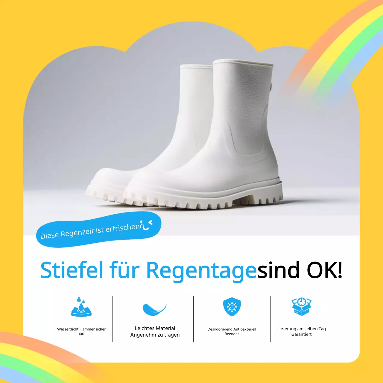 Förderung hübscher gelber und hellblauer Produkte für die Regenzeit