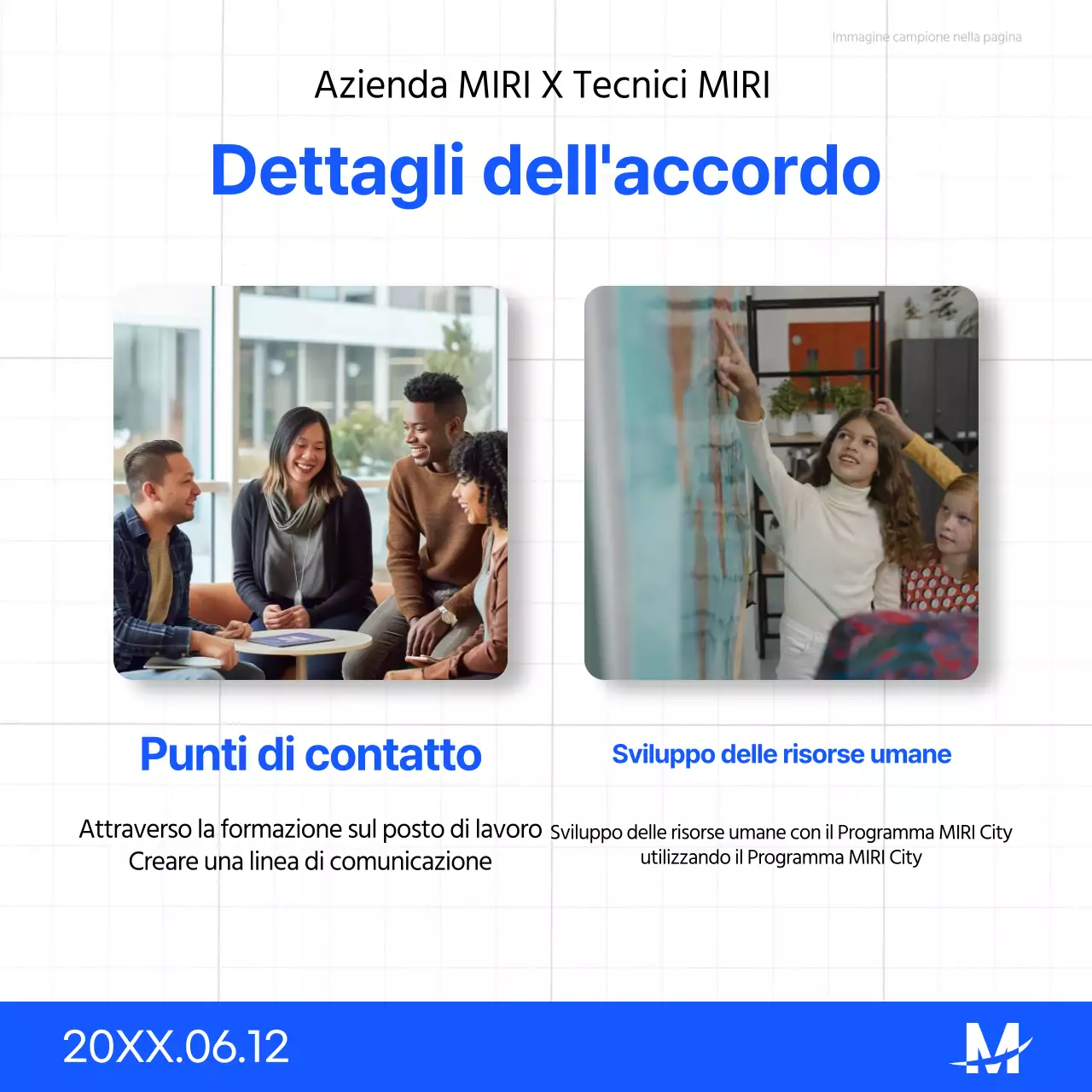 Una semplice presentazione della firma del MOU in bianco e blu