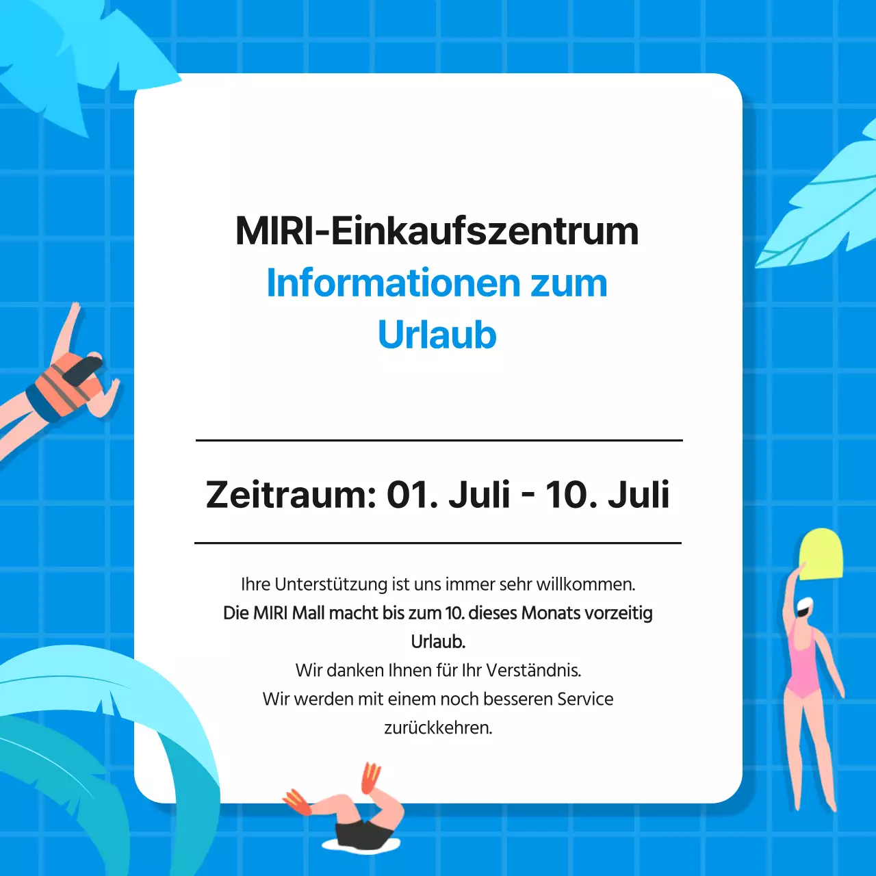 Eine einfache Sommerurlaubsanzeige in Blau und Weiß