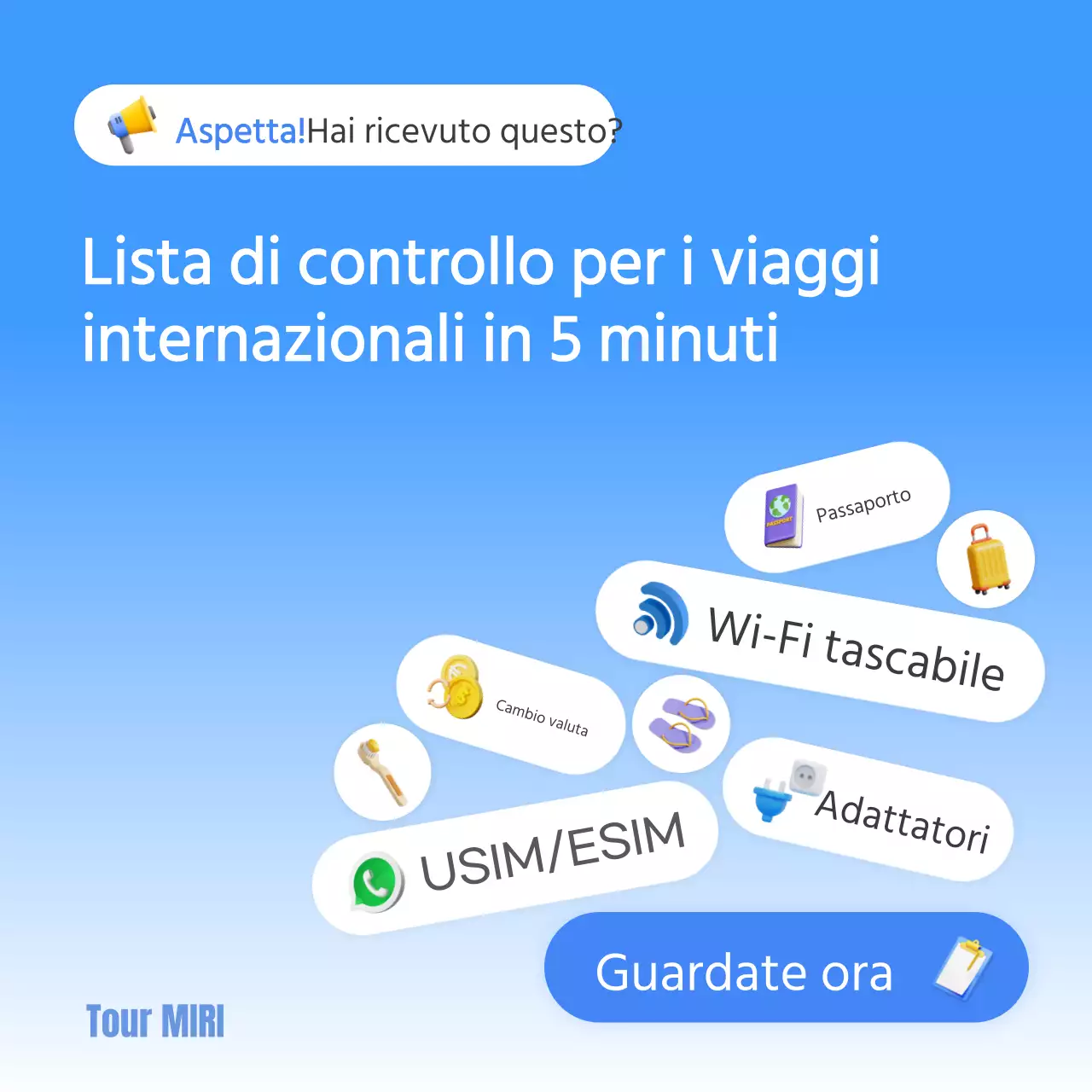 Una lista di controllo per i bagagli in bianco e blu di tendenza per i viaggi all'estero