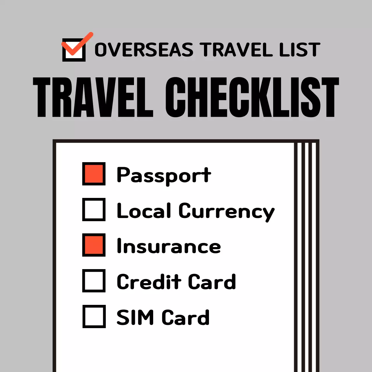 Grey Minimal Travel Checklist Social Media Post