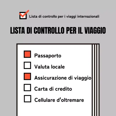 Una semplice guida grigia e arancione alle liste di controllo per i viaggi internazionali