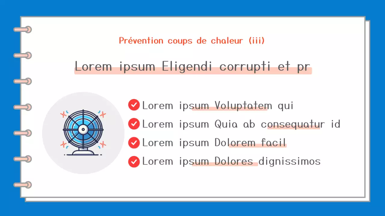 Un guide simple, en bleu et blanc, sur les symptômes et le traitement des coups de chaleur.