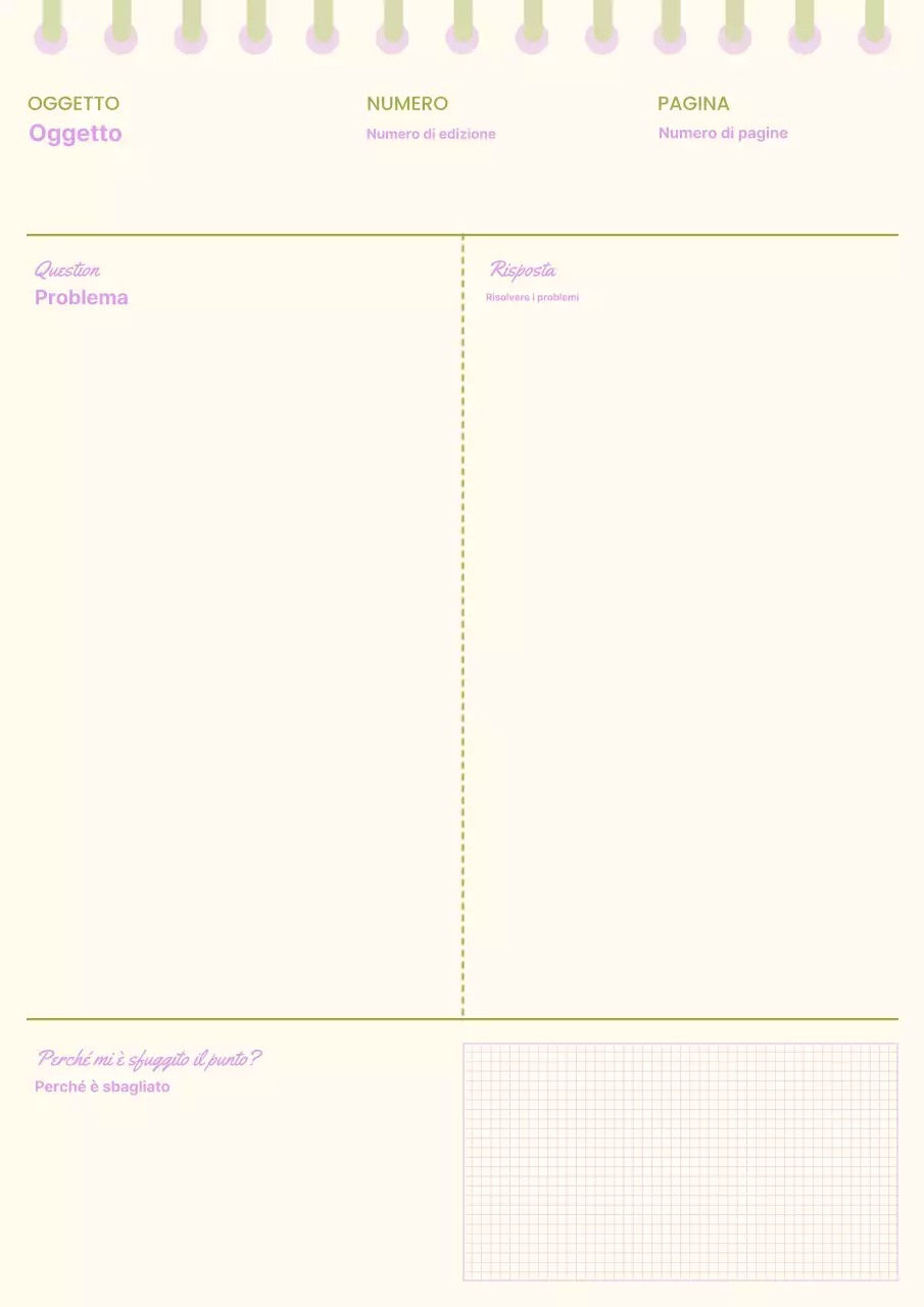 Agenda semplice con chiave di risposta verde malva e verde lime