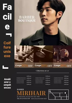 Publicité simple et moderne pour un salon de coiffure pour hommes en brun et noir
