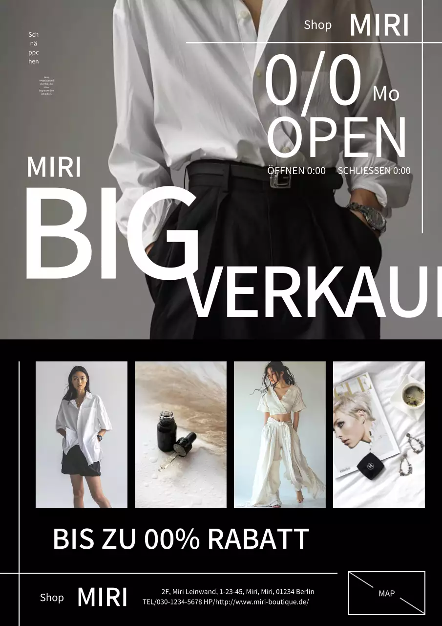 Moderne und stilvolle Modeanzeige in Schwarz und Weiß