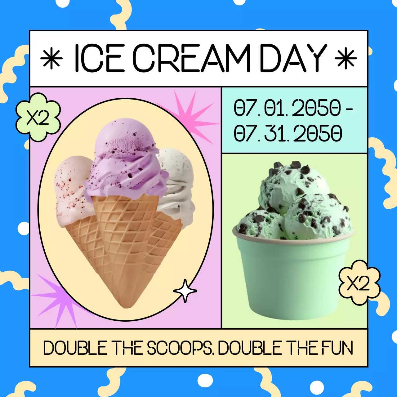 Blue Retro Ice Cream Promotion Social Media Post