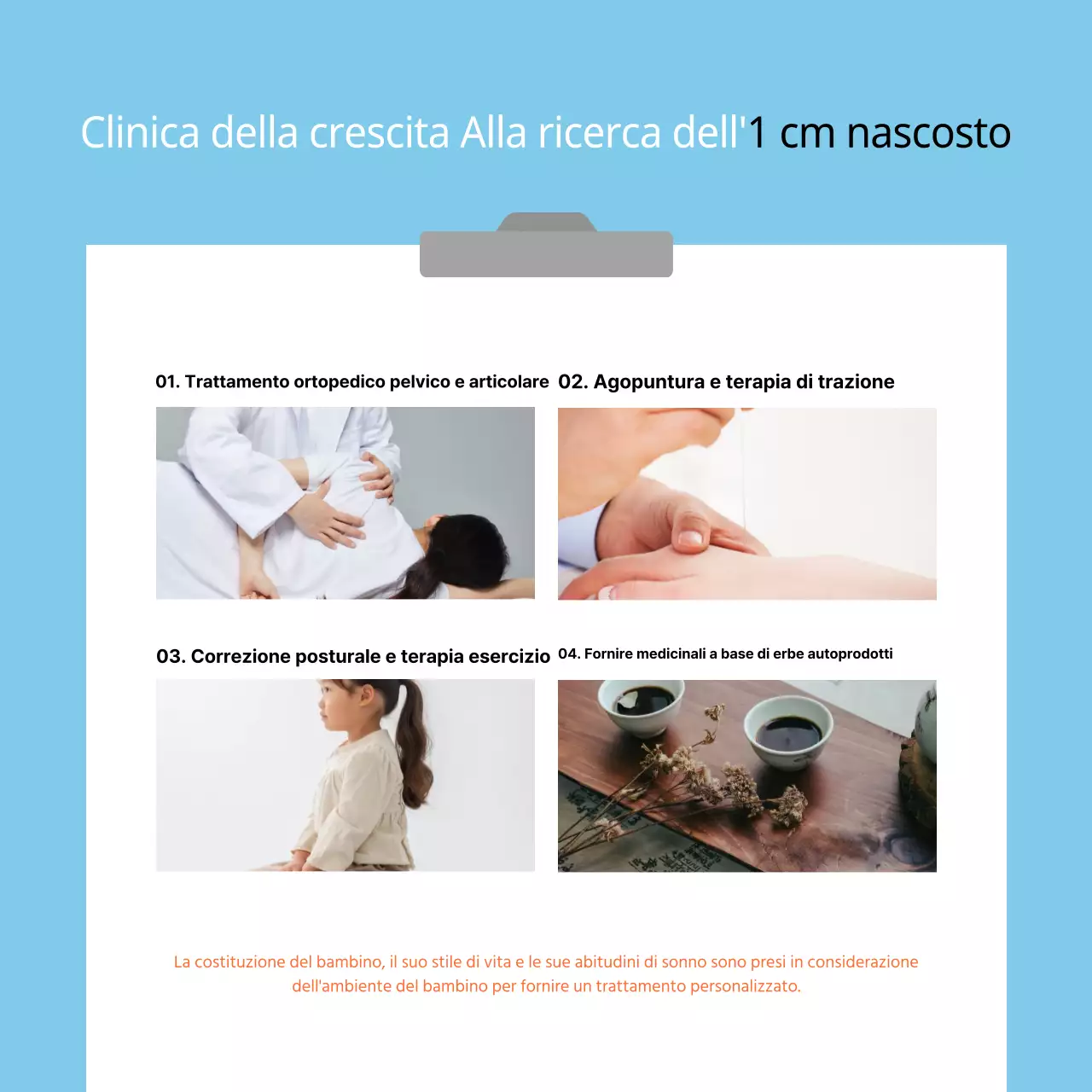 Promozione di un semplice ambulatorio di medicina cinese per la crescita dei bambini in azzurro e arancione