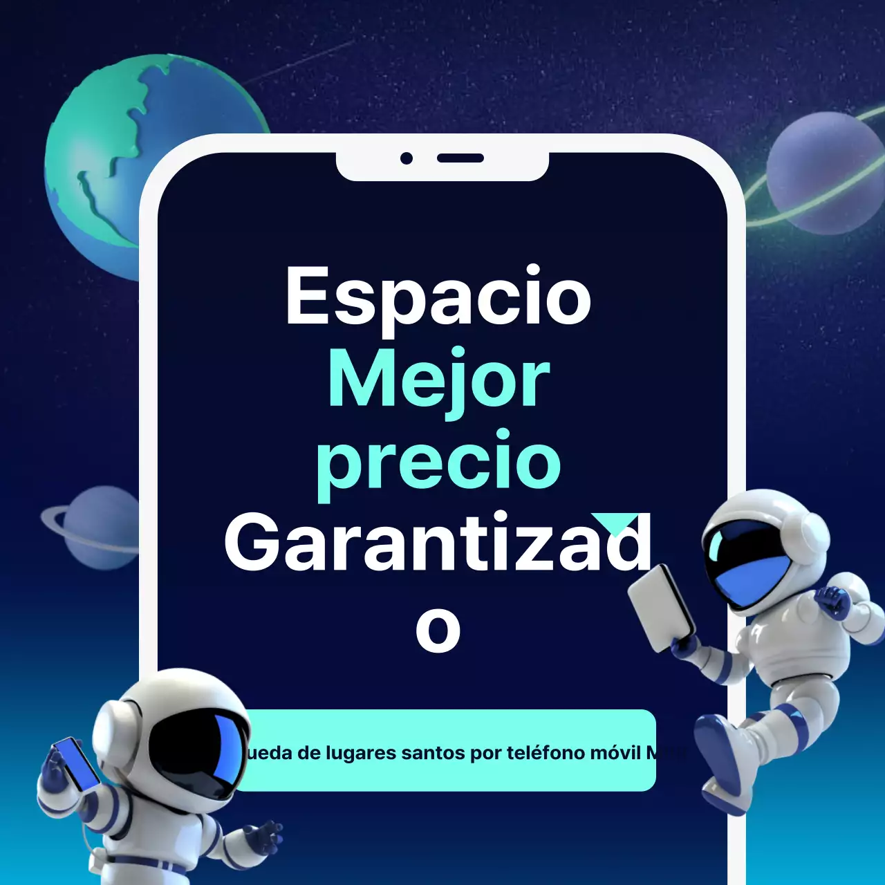 Promociona un santuario para móviles inspirado en la ciencia ficción en azul marino y menta