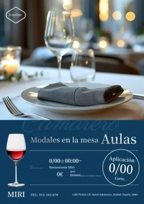 Elegante y clásico anuncio de clase de modales en la mesa en azul