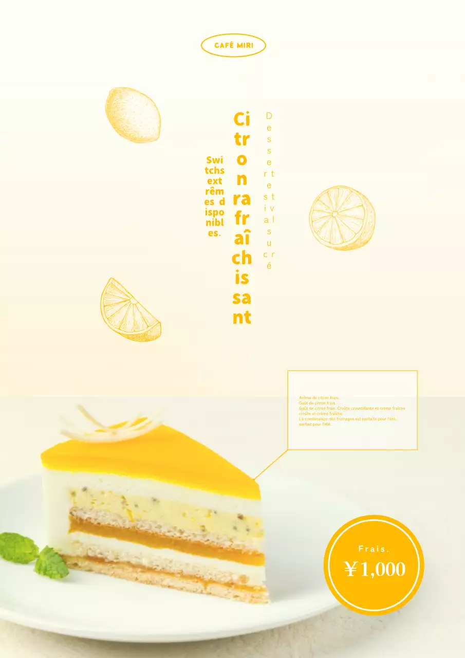 Jolis desserts d'été jaunes Nouvelle publicité pour le menu.