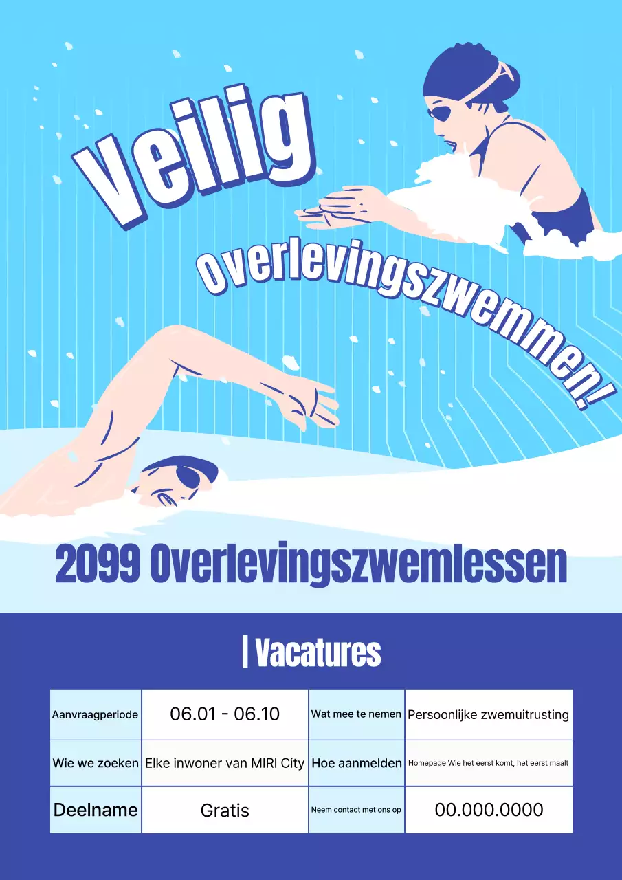 Promoot een eenvoudige survival zwemles in blauw en lichtblauw.