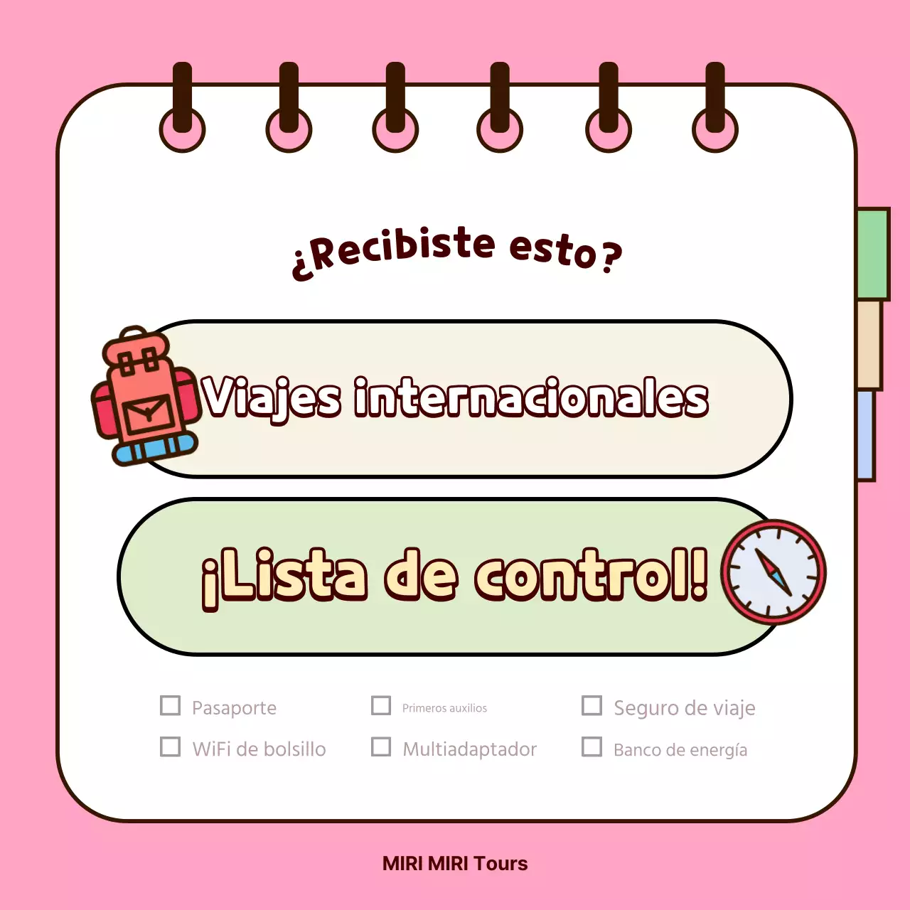 Bonita funda rosa y amarilla para la lista de comprobación de equipaje para viajes internacionales