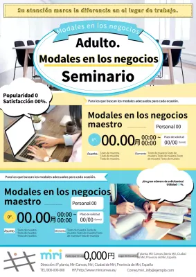 Anuncio de seminario de etiqueta empresarial básica y moderna en amarillo y azul claro