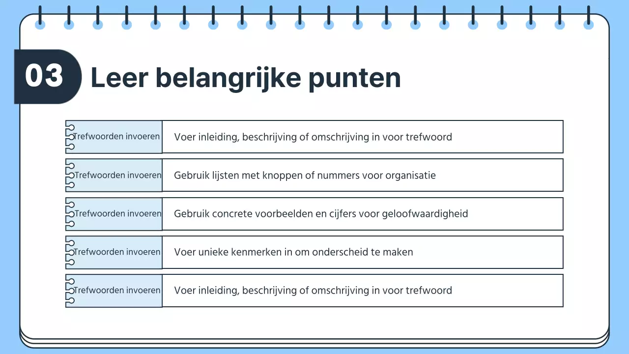 Eenvoudig lesplan voor leerkracht in blauw en wit