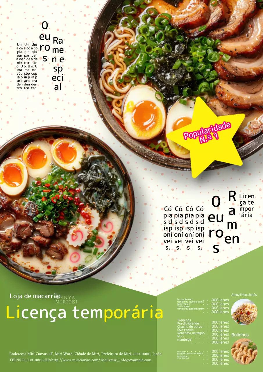 Um anúncio ao menu popular de uma bonita loja de massa bege e verde!