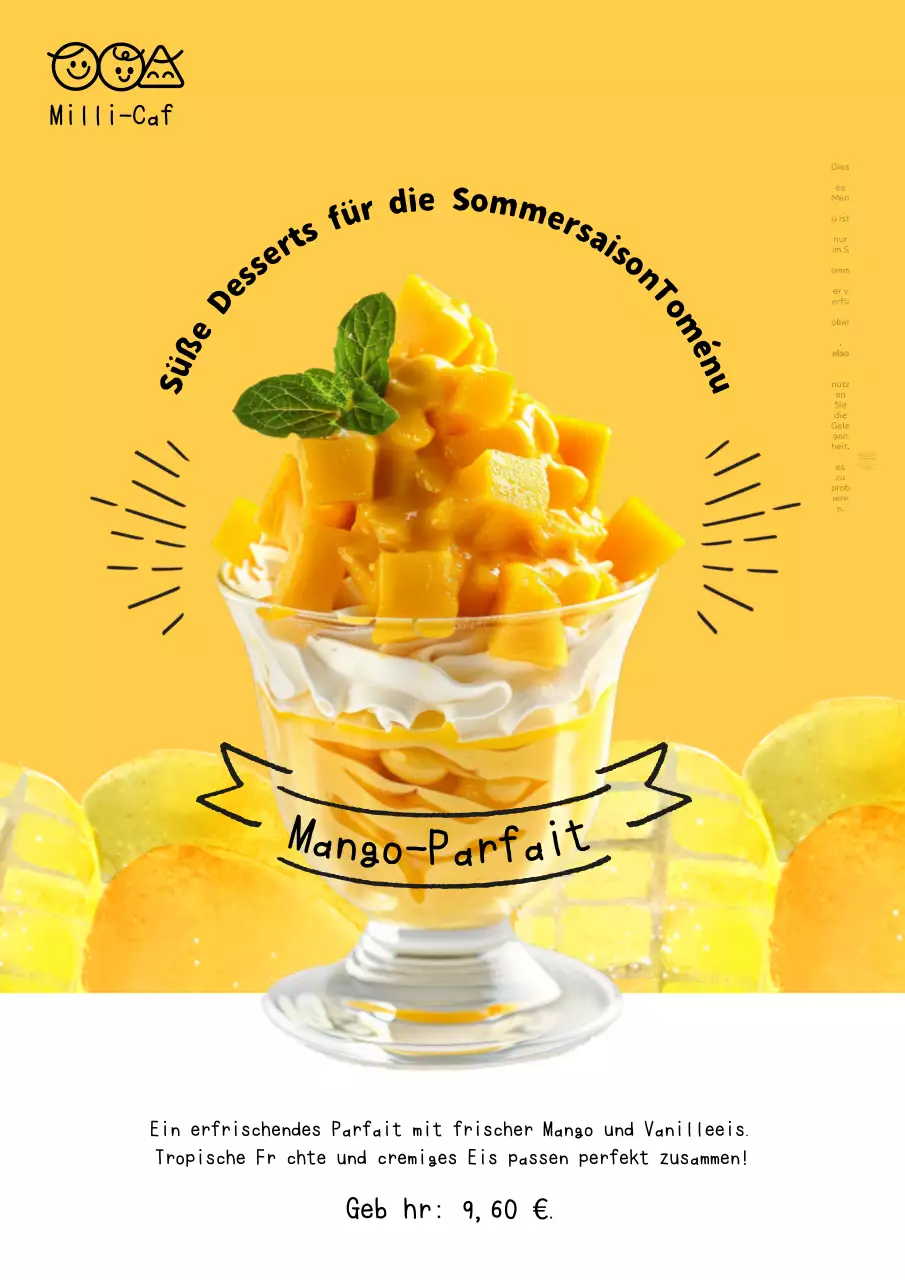 Lovely orange café, Sommer, Mango-Dessert, Öffentlichkeitsarbeit