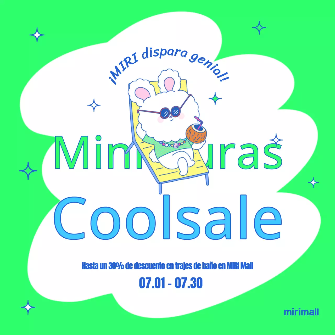 Anuncio pop-art de un evento veraniego en chartreuse y azul claro