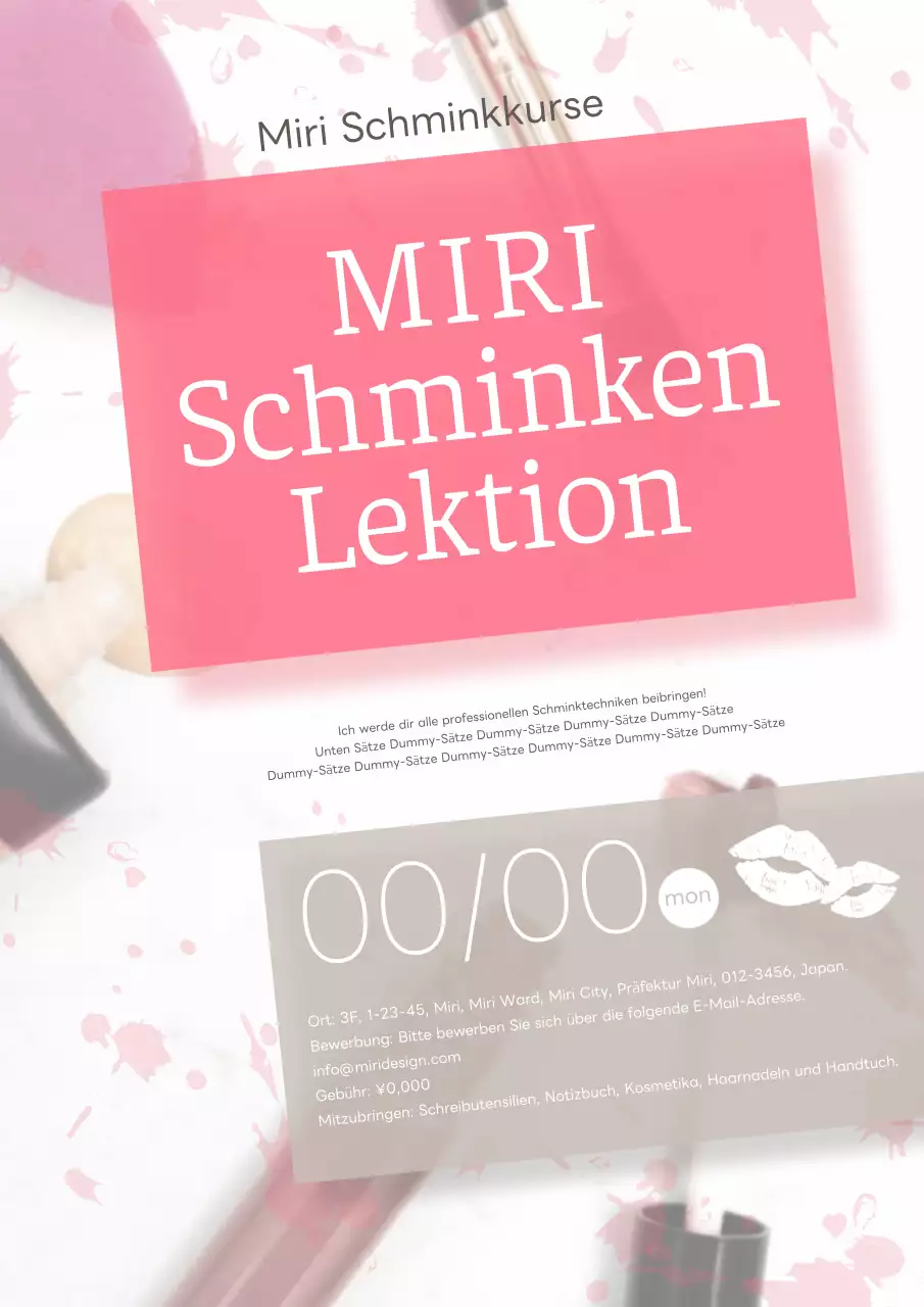 Anzeige für Schminkunterricht in Rosa und Elfenbein