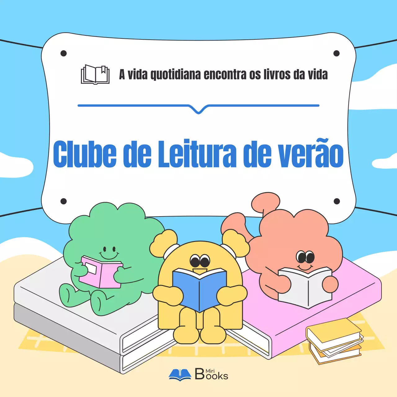 Promover um grupo de leitura de verão acolhedor em azul claro e bege
