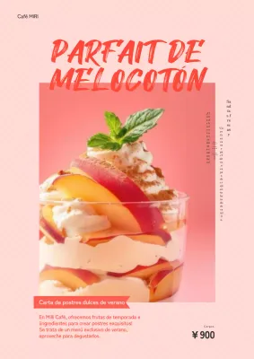 Postres kitsch de verano rojos y rosas Nueva publicidad en el menú.
