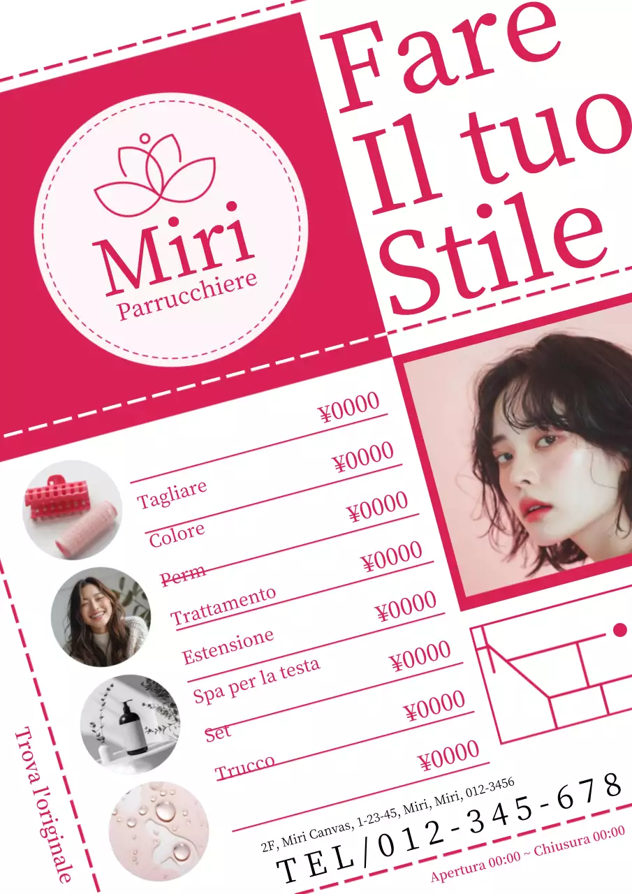 Una pubblicità per parrucchieri carina e delicata in rosa e bianco