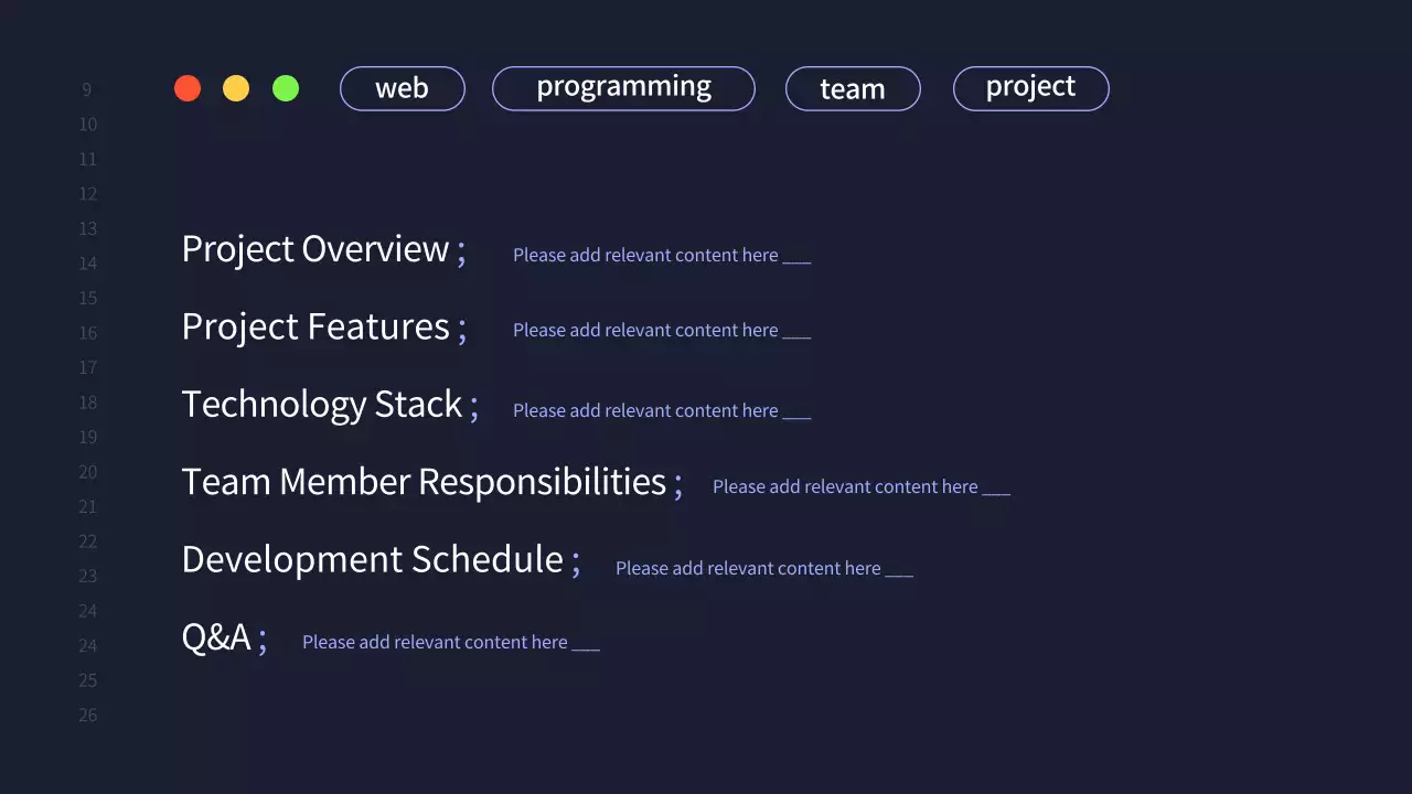 A simple development team project proposal in navy blue