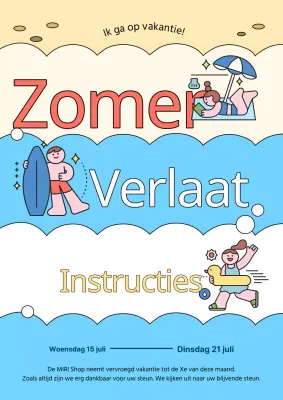 Zomervakantieaankondiging in lichtblauw en geel