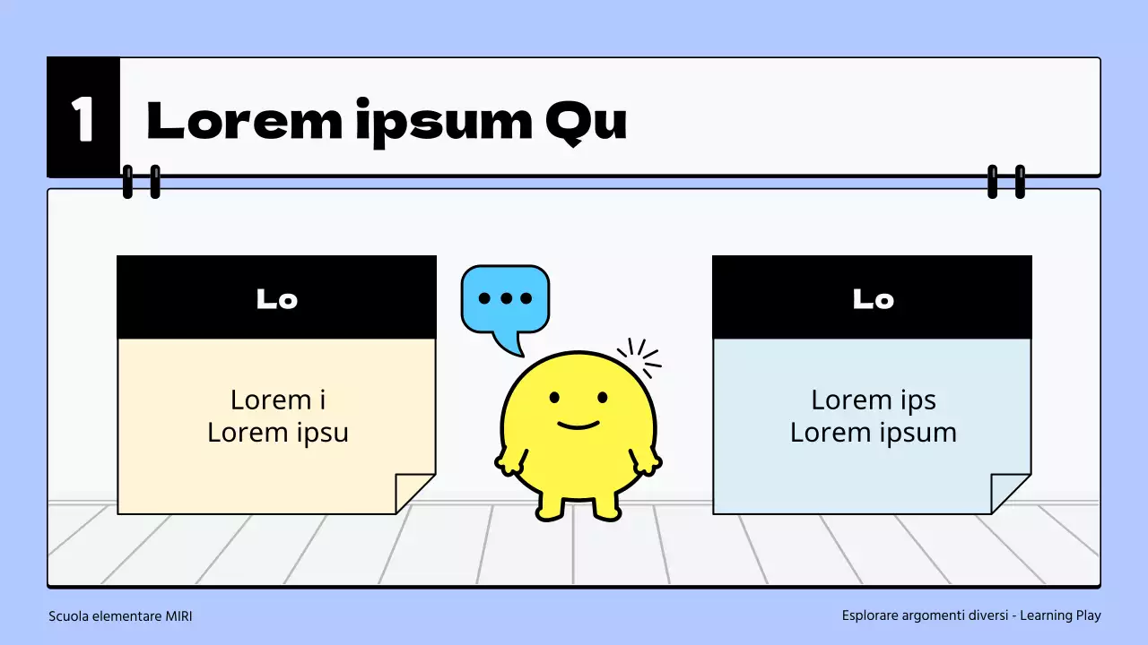 Materiale semplice per le arti linguistiche della scuola primaria in azzurro e giallo