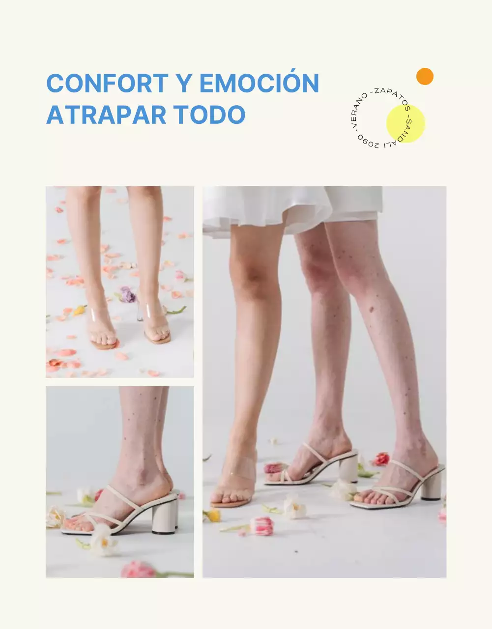 Promociona las modernas sandalias de temporada de verano en azul claro y marfil