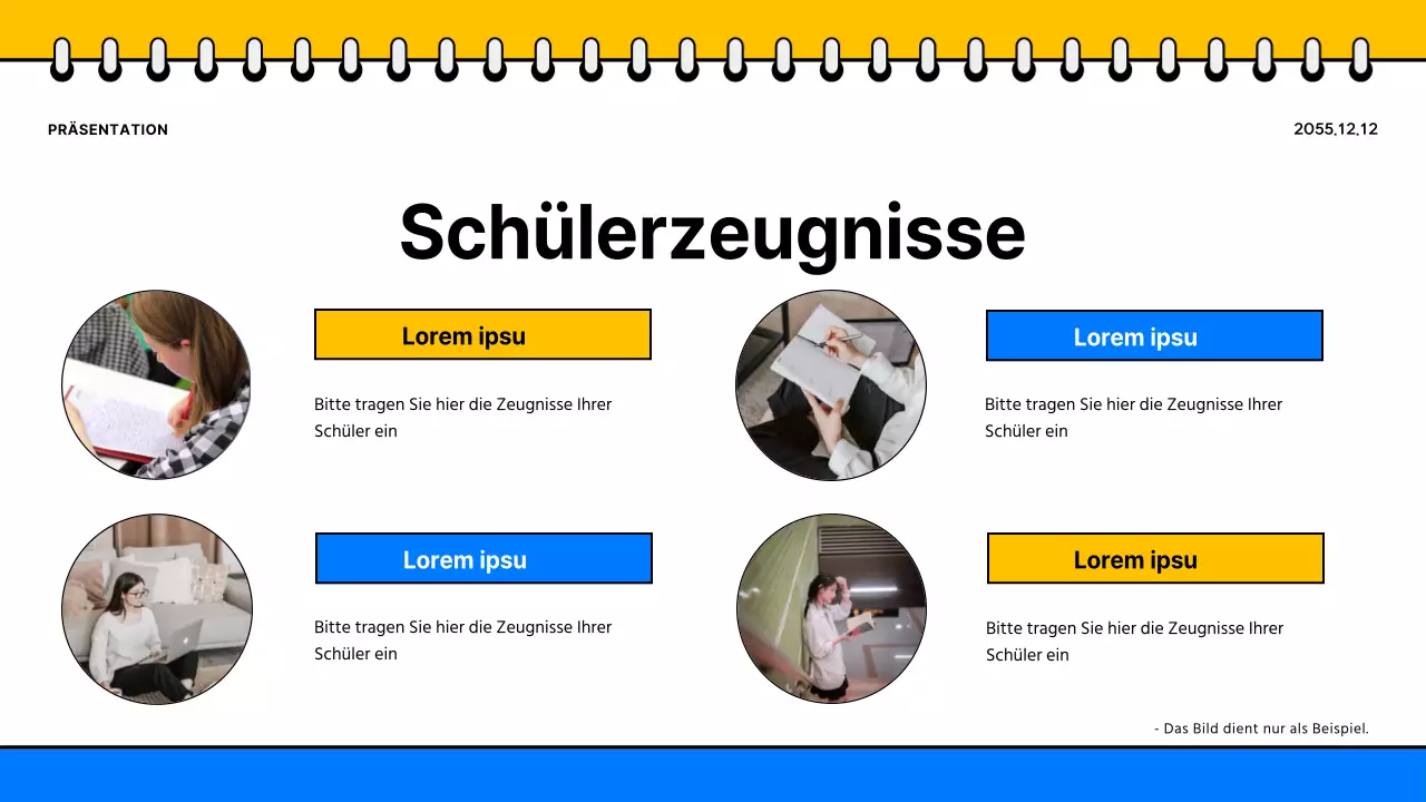 Werbung für eine einfache gelb-blaue Schulbroschüre