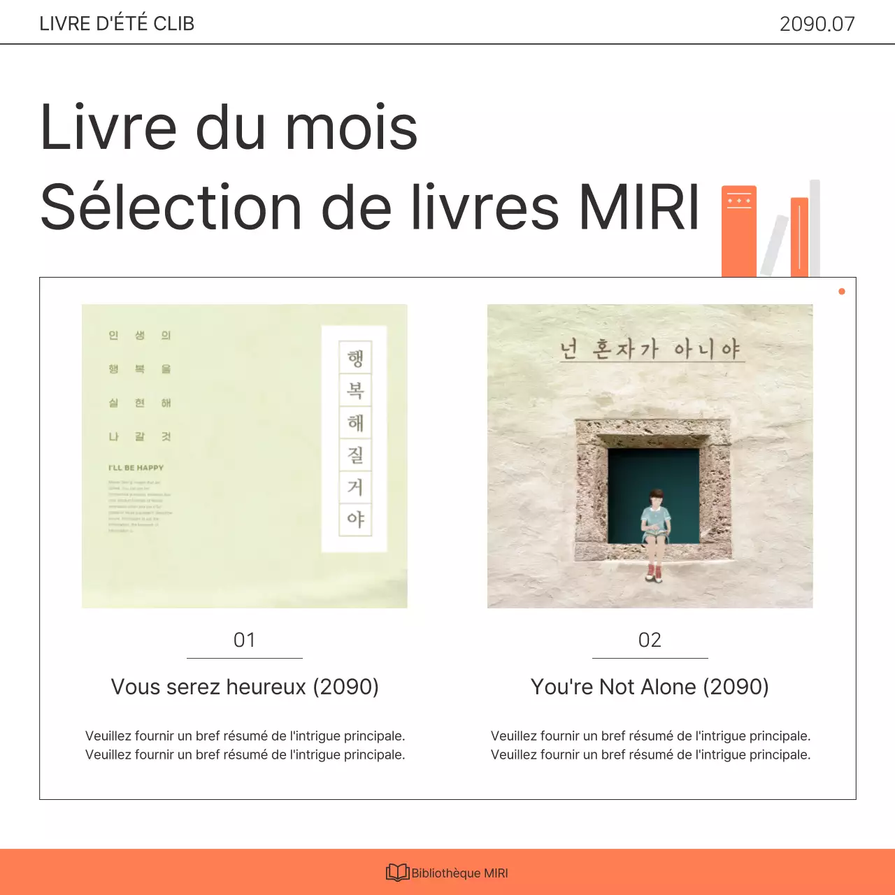 Promouvoir un programme de sensibilisation au club de lecture de la bibliothèque kitsch orange et blanc