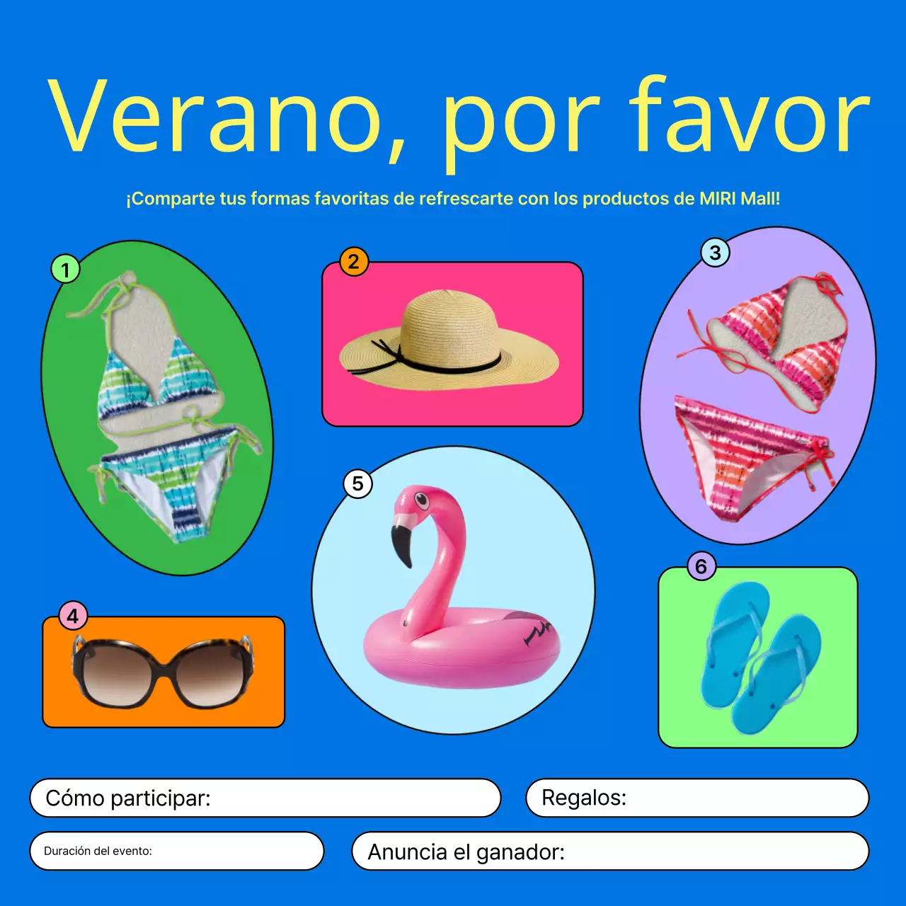 Promocione un evento veraniego kitsch en azul y amarillo