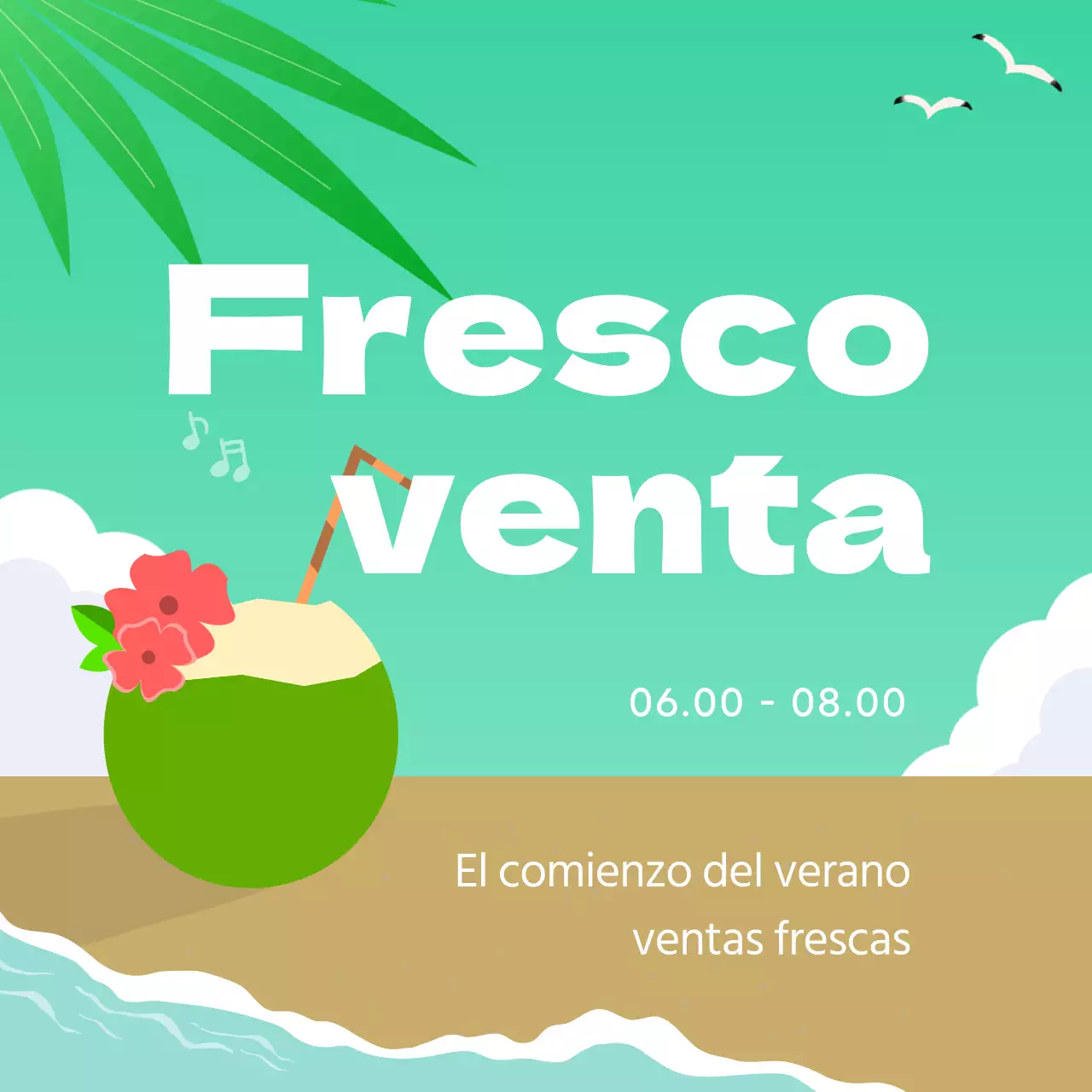 Guía de rebajas de verano tropical en azul claro y amarillo