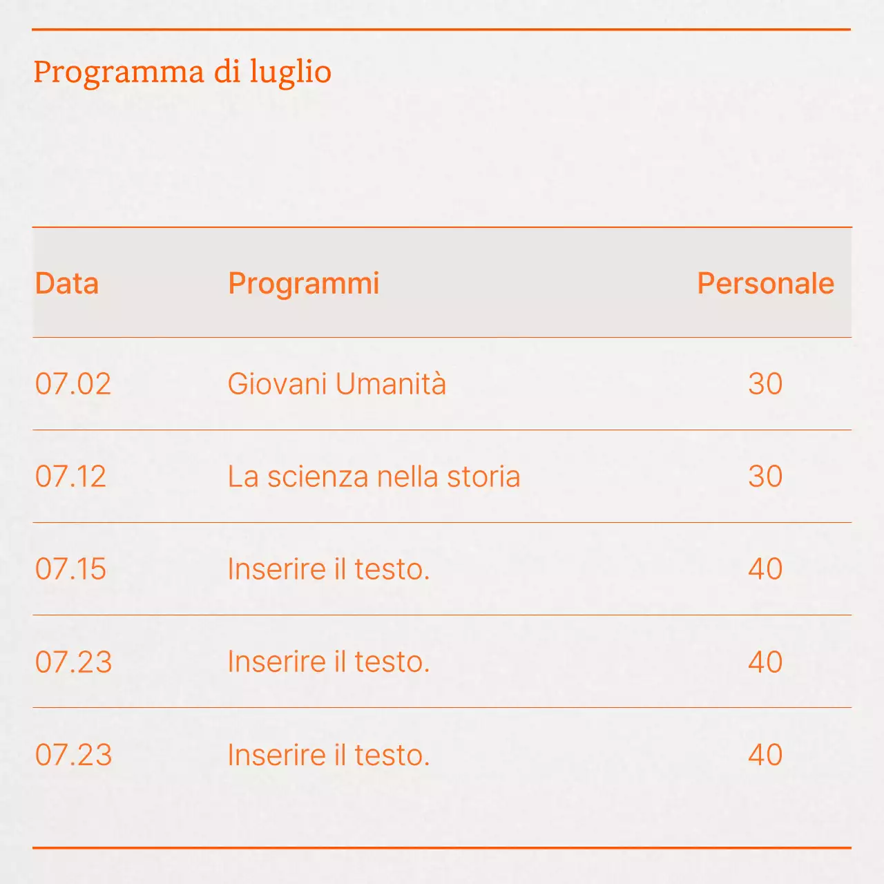 Un semplice annuncio arancione per una lezione di scienze umane per giovani.