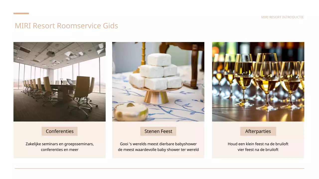 Een eenvoudige bruin-witte prospectus voor een resort