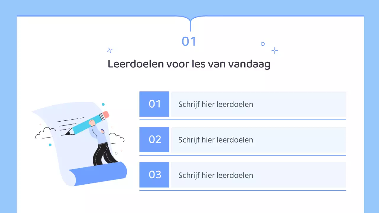 Eenvoudig lesplan voor leerkracht in blauw en wit