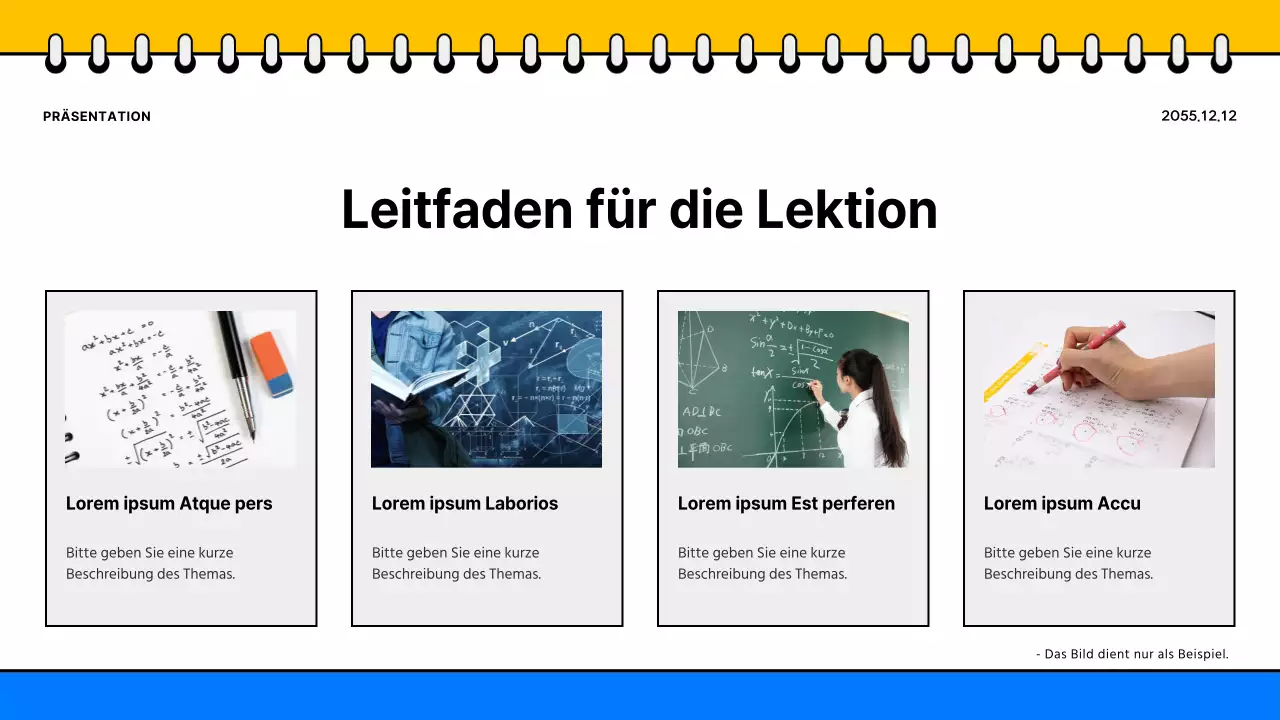 Werbung für eine einfache gelb-blaue Schulbroschüre