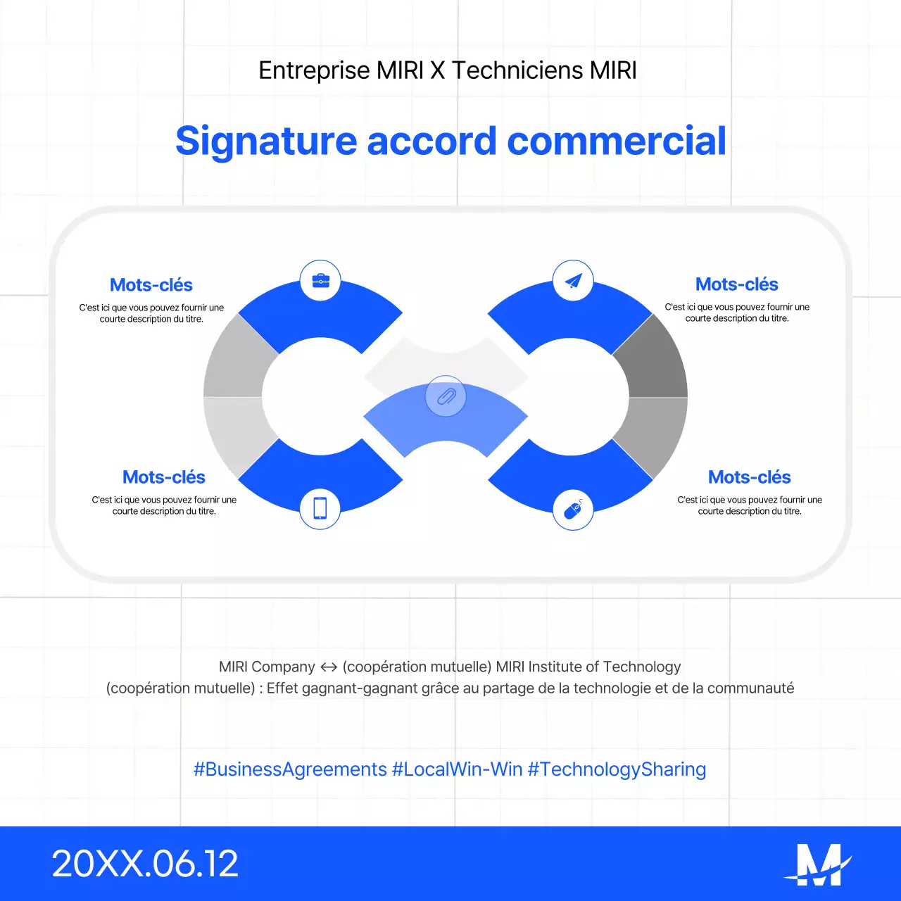Une simple présentation de signature de protocole d'accord bleu et blanc