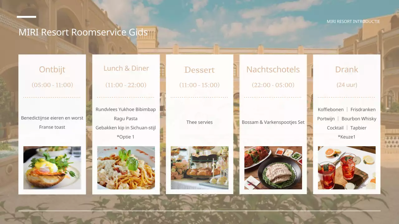 Een eenvoudige bruin-witte prospectus voor een resort