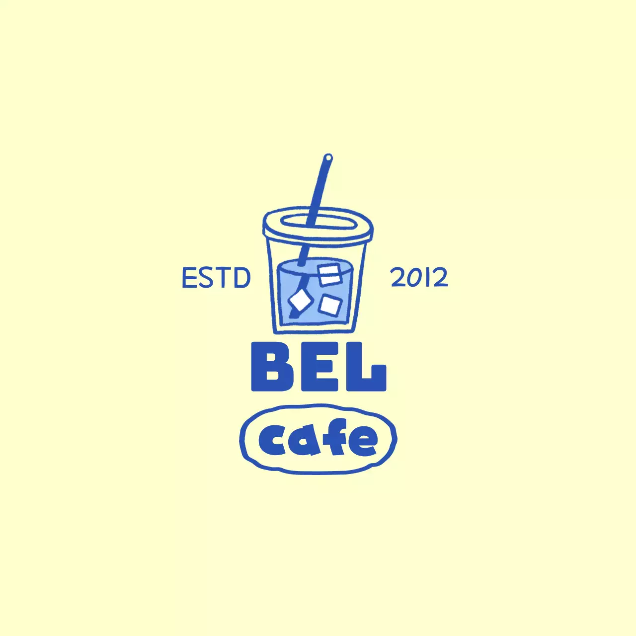 Promotie van een geel en blauw café drank illustratie concept