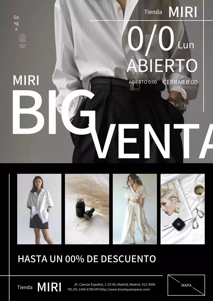 Moderno y elegante anuncio de moda en blanco y negro