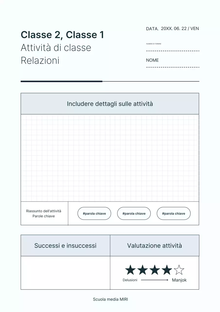 Un semplice rapporto di attività in classe di colore azzurro e bianco