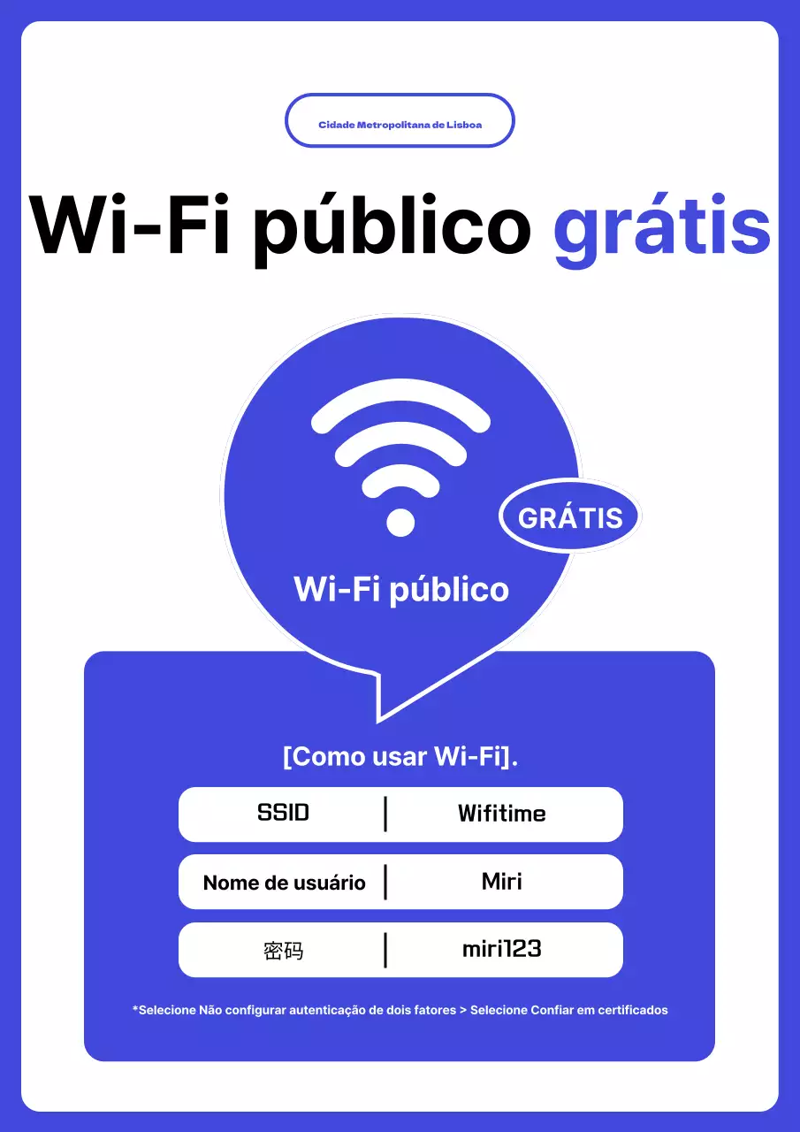 Sugestões simples de utilização de Wi-Fi público azul e branco